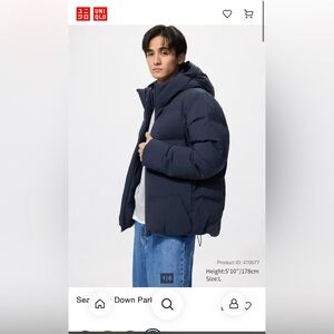 NWT Men’s Uniqlo NAVY Seamless Down Parka - Size Small